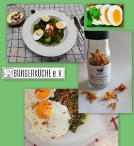 Collage Spinat und Spiegeleier