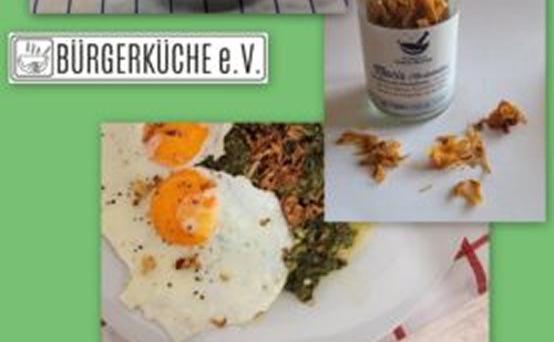 Collage Spinat mit Spiegeleiern